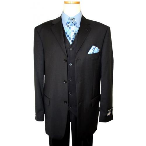 Giorgio Cosani Solid Black Super 140's Luxury Fine Wool Vested Suit